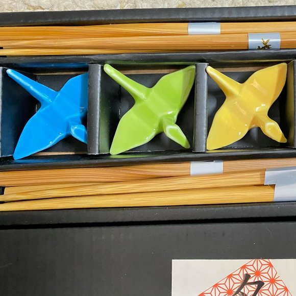 Happy Sales Sushi Set_5 Piece Crane Chopstick Set with Rests MC, Assorted - Picture 3 of 11